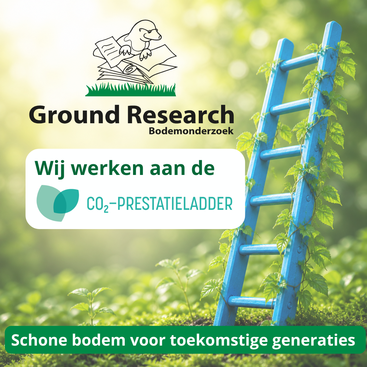 Ground Research werkt aan de CO₂-Prestatieladder certificering voor duurzaam ondernemen en CO₂-reductie in de bodemsector.